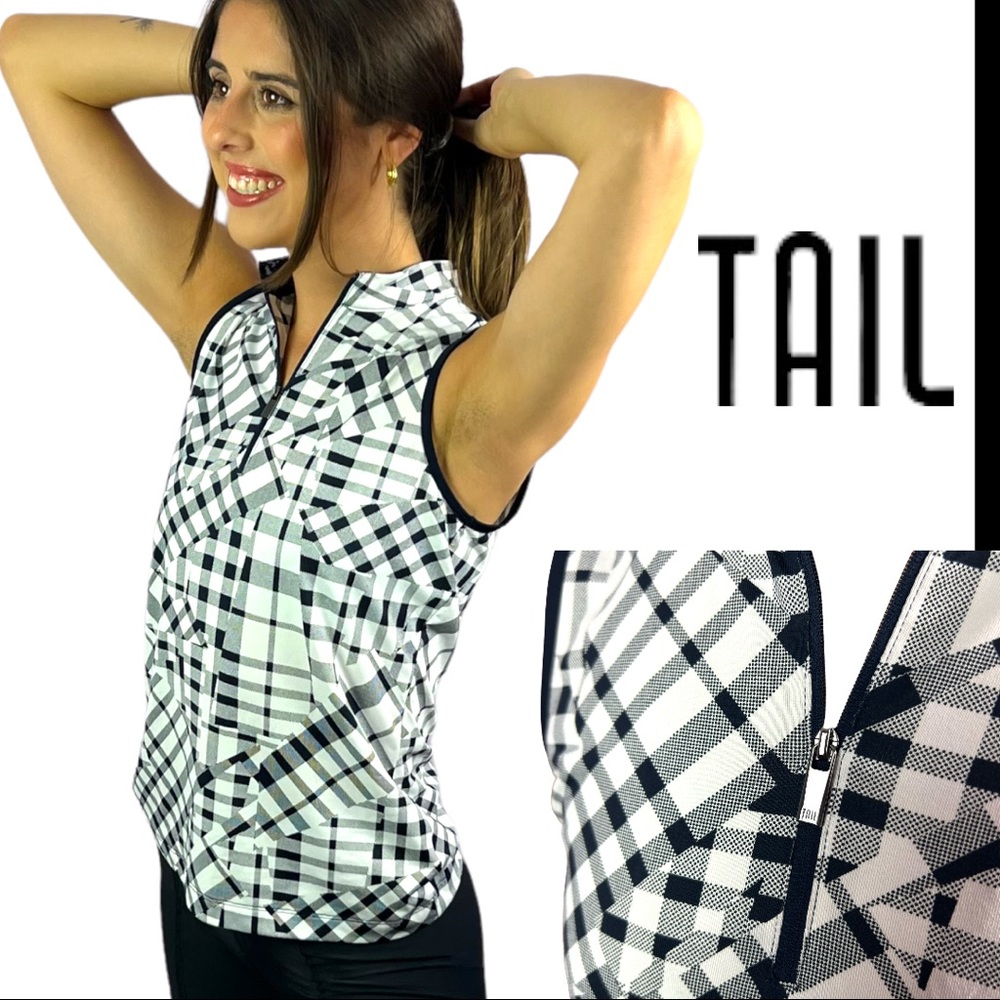 Tail Golf Athletic Navy Blue & White Quarter Zip Sleeveless Tank XS